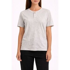 COS Women's Grey Heathered Henley T-Shirt Size S Regular Fit Short Sleeve